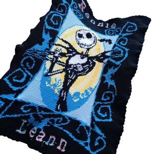 Jack Skellington handKnit Throw Blanket Nightmare Christmas Handmade 1of1 50x60"